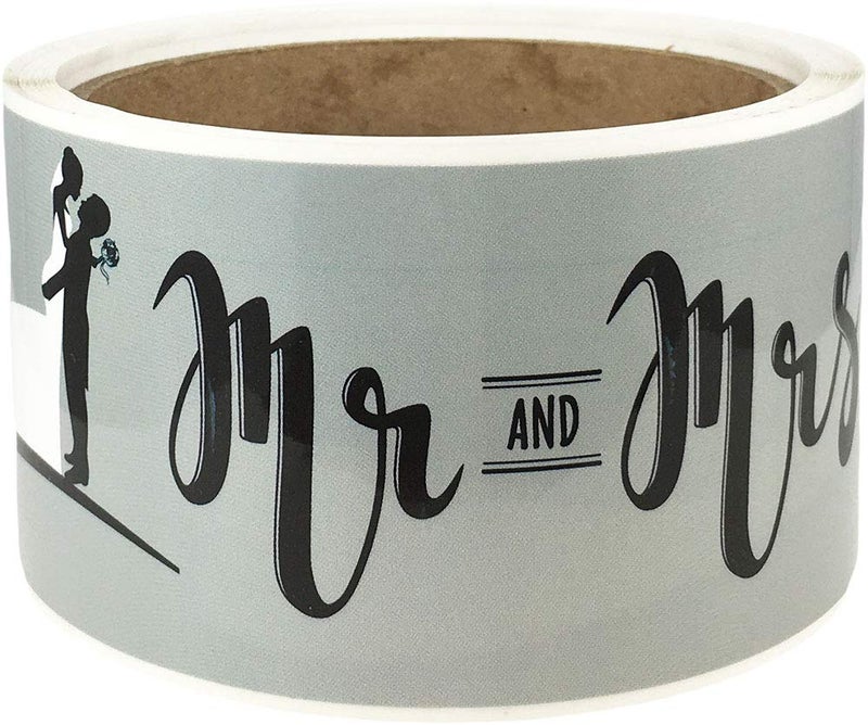 InStockLabels.com Mr. and Mrs. Silhouette Water Bottle Labels 2 x 8 Inch 50 Total Stickers On A Roll - Image 1